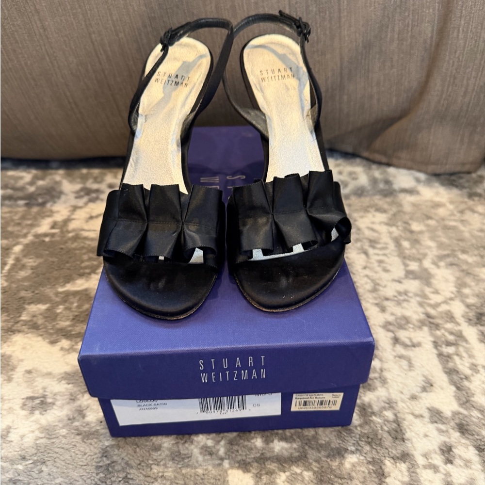 Stuart Weitzman Black Satin LouLou Heels
